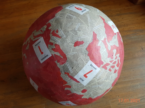 Mappemonde le 17 janvier 2021, avec les feuilles d